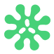 A green flower logo on a black background.