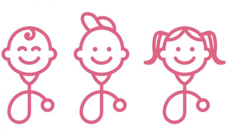 A set of pediatrician stethoscopes featuring a baby in the middle.