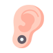 Illustration of a human ear with a round black and white earbud inserted in the ear canal, emphasizing the importance of safe audio practices as often advised by Pediatrician Sugar Land.