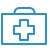 A blue first aid kit icon on a green background.