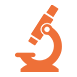 An orange microscope icon on a black background.