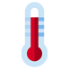 A thermometer icon on a green background.