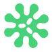 A green flower logo on a black background.