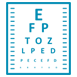 A blue eye chart with the words eptosis, designed for pediatrician Sugar Land.